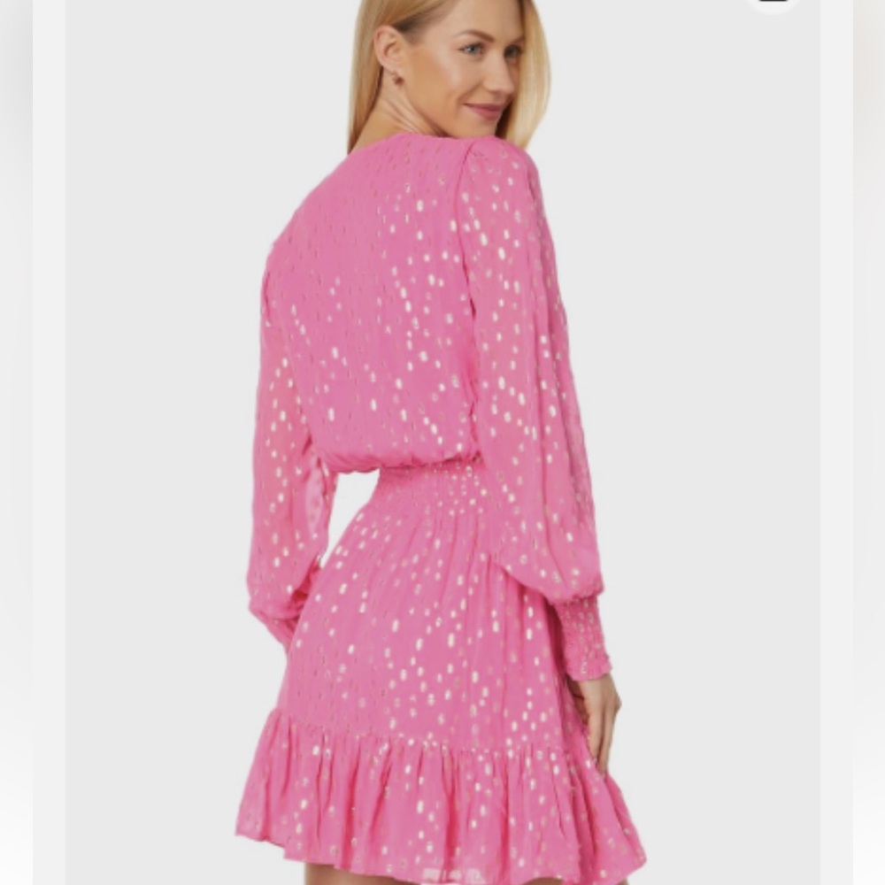 NWT Women's LILLY PULITZER MIDI Christiana Aura pink w/ viscose metallic clip 8 - Picture 2 of 4